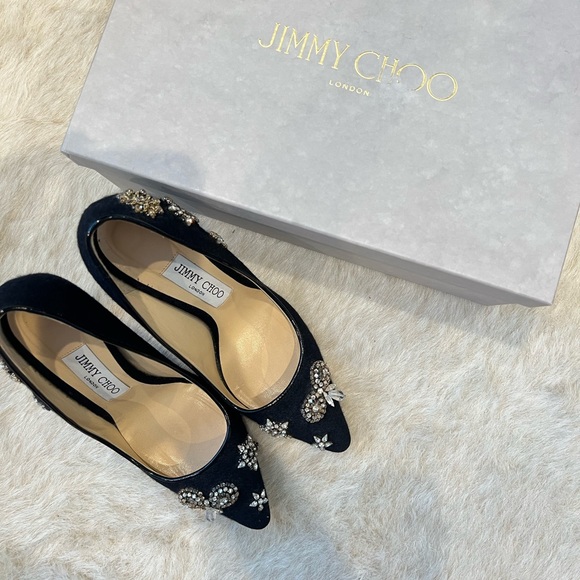 Jimmy Choo Romy 100 Embellished Flannel Point-Toe Pumps - Picture 6 of 12
